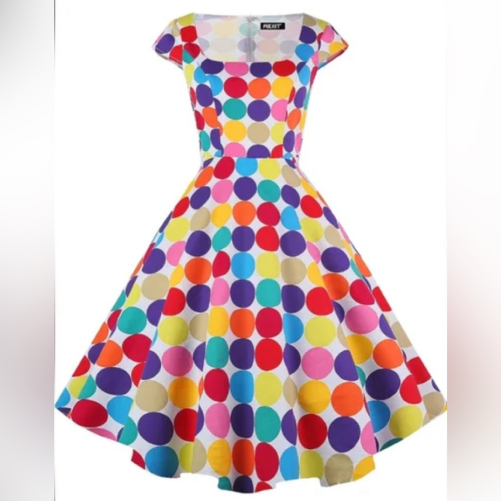PUKAVT Polka-dot Cocktail Dress Cap Sleeve 1950 Retro Swing Dress.  Size M. NWOT